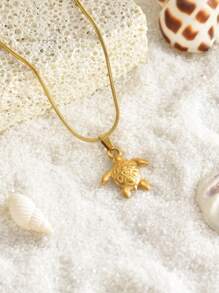 1 Peça Colar Elegante e Luxuoso com Pingentes em Forma de Tartaruga do Mar, Estrela-do-Mar e Concha, Banhado a Ouro 18K, Aço Inoxidável, À Prova D'água, Elegante e Versátil, Adequado para Mulheres
