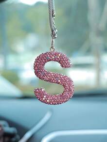 1pc Car Rearview Mirror Decoration With Full Diamond Letters Car Interior Pendant Car Interior Decoration Accessories - Pink - View 25