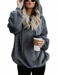 Womens Fuzzy Hoodies Pullover Sport Hoodie Cozy Oversized Pockets Hooded Sweatshirt Athletic Fleece HoodiesChristmas - Màu xám đen - Xem 8