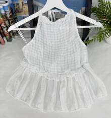 Top de mujer con  Brillo  Fiesta    Bajo con volante    diario para    verano talla unica entre s/m - Crema - Ver 2