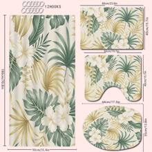1/4 Stück Vintage Blumen & Blatt Badezimmer Set, beinhaltet Duschvorhang, Badematte, U-förmiger Toilettendeckel, wasserdicht, ohne Bohren, moderner Stil Duschvorhang, Polyester, maschinenwaschbar, Badezimmer Deko für den Schulanfang