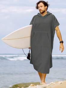SUN CUBE Surf Poncho Changing Robe With Hood | Absorbent Quick Dry Microfiber Wetsuit Changing Towel With Pocket For Surfing Men Women (Black) - 灰色 - 查看 7