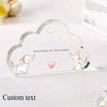 Presente Personalizado de Batizado Placa Acrílica em Formato de Nuvem com Animais, Lembrança Personalizada com Nome, Data, Menino ou Menina, Presente de Batismo