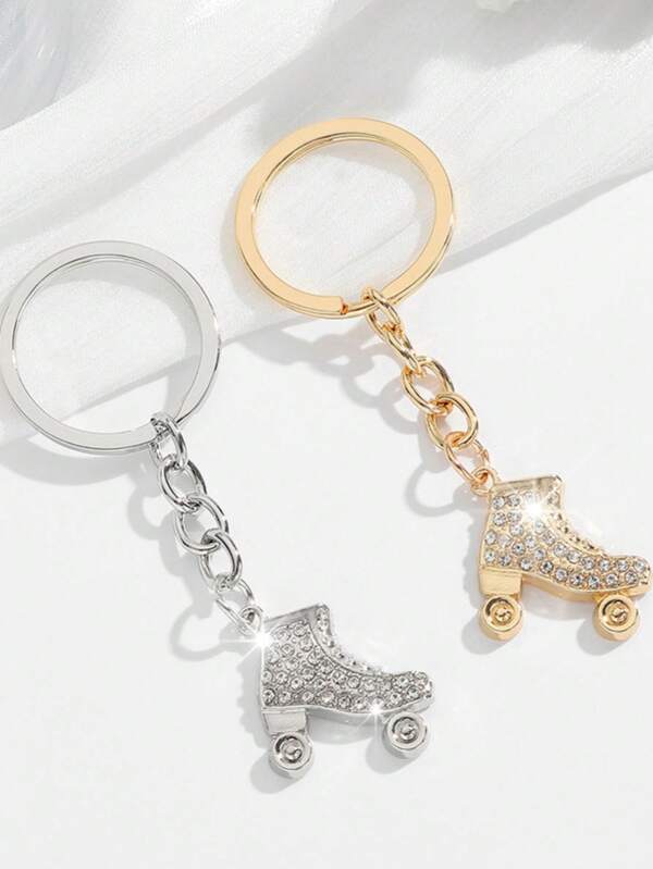 1pc Unisex Alloy Rhinestone Inline Skate Keychain, & Unique Glitter Ice Skating Key Chain, Couples Gift, Backpack Decor