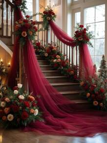1 Stück burgunderrote transparente Hochzeitsbogengardinen - perfekt für Weihnachten, Weihnachtsdekoration Chiffongardinen für Zeremonie, Verlobung, Empfang und Hintergrunddekoration - elegante, romantische rustikale Partydekoration, Brautparty, Jahrestag, fließende romantische Hochzeitsbogengardinen und Überwurfdekorationen