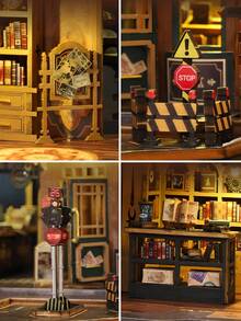 Vintage Bookstore Style Miniature House With LED Light, Double Building Design DIY Wooden Kit With Book Shelves And Street Details, Twilight Book Mall For Home Decoration, Holiday Gift And Relaxing Assembly Project - Multicolor - View 11