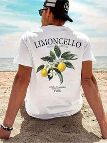 Camiseta de Hombre% Algodón Bohemia con Estampado Gráfico de Limón y Vino - Manga Corta Cuello Redondo Top Casual con Diseño de Limoncello y Sorrento 1986, Material Transpirable de 180gsm para Verano y Primavera - Negro - Ver 1
