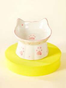 PETSIN 1 件陶瓷寵物碗可愛多功能貓碗防傾翻餵水貓碗斜口易於清潔貓碗寵物餐具