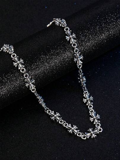 1pc Men's Punk Cross Vintage Necklace, Fashionable Minimalist Versatile Suitable For Daily Wear, Couple Gift