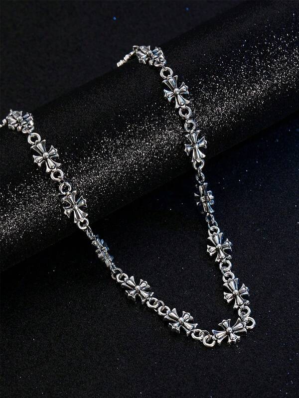 1pc Men's Punk Cross Vintage Necklace, Fashionable Minimalist Versatile Suitable For Daily Wear, Couple Gift