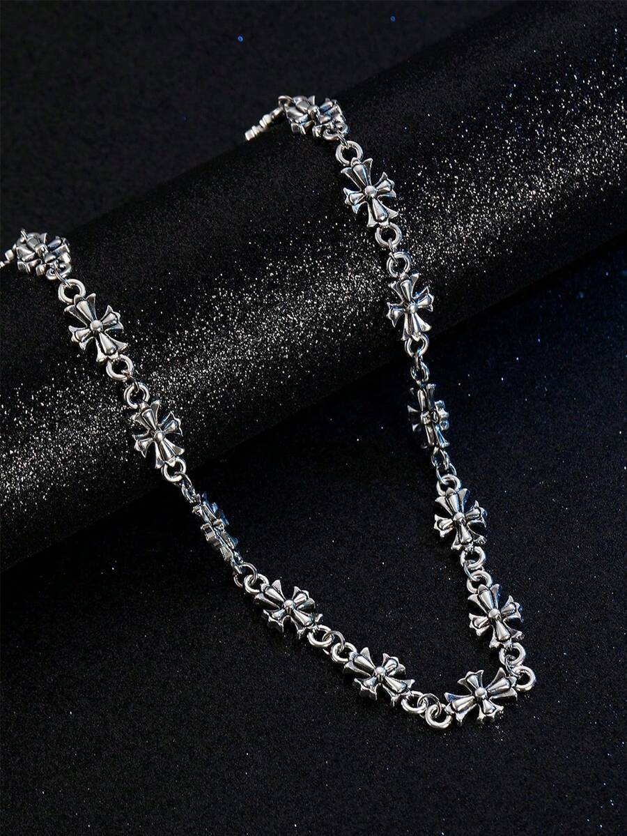 1 chiếc vòng cổ chữ thập Punk cổ điển dành cho nam, thời trang tối giản đa năng thích hợp đeo hàng ngày, quà tặng cho cặp đôi - Màu Bạc Cổ - Xem 1