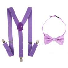 1pc Men's Fashion Versatile Adjustable Solid Color Polyester Suspender & Bow Tie Set