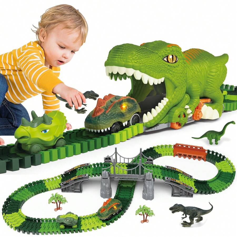 Dinosaur Slot Car Race Track Playset - Green - View 1