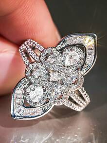 1 件奢华方晶锆石叶形戒指，适合女士婚礼情人节礼物珠宝 - 1# - 查看 5