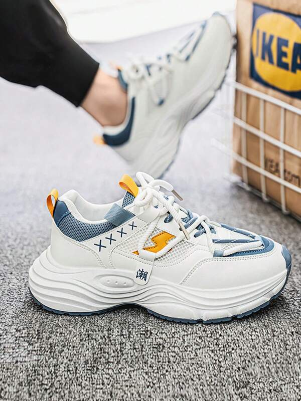 Men's Casual Sneakers, New Summer Breathable Mesh Shoes, Leather & Mesh Patchwork Thick Sole Shock Absorbing Chunky Sneakers, Classic Style Fashion Versatile Athletic Shoes For Outdoor Running, Fitness, Streetwear, Parties, Holidays, Breathable, Anti-Slip, Odor-Resistant