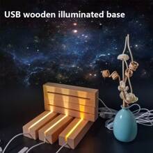 1pc Modern USB Powered Wooden LED Night Light, DIY Decor Light, Romantic Wooden LED Light, Wooden Light Base, Small Nightlight, USB Lamp, Bedside Lamp, Ornament Light, Novelty Light, Art Decor Light, Crystal/Glass Decor Light (Only Selling Illuminating Base). Suitable For Glass Art And Resin Decor, Birthdays, Parties, Holiday Decoration. With Switch, 5V, 1A