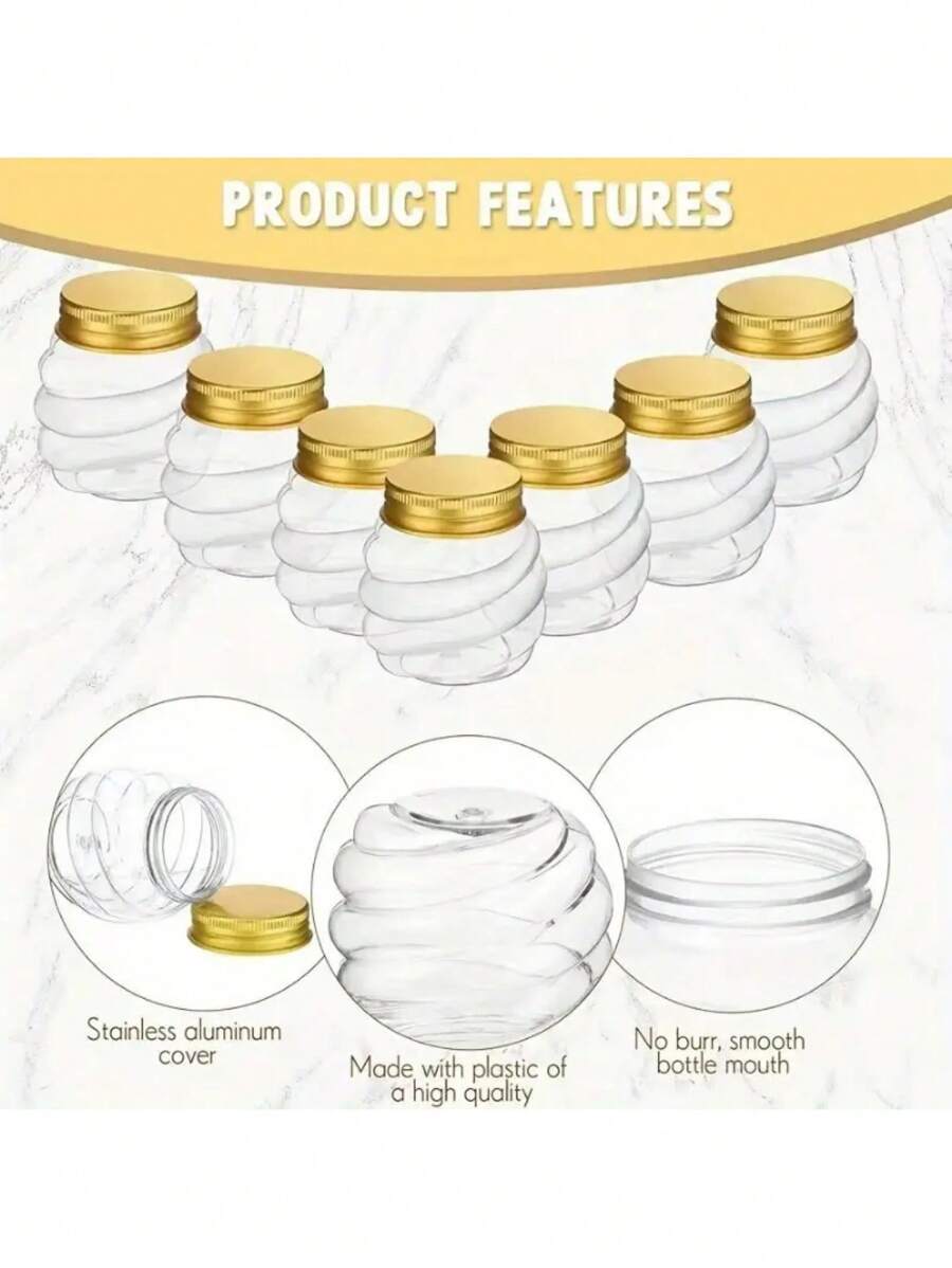 Pot de miel avec couvercle en métal - parfait pour les mariages, les baptêmes de jeunes, les anniversaires et les fêtes - récipient en plastique réutilisable pour les desserts et les cadeaux, boîte cadeau | Ensemble de contenants élégants | Boîte avec couvercle en métal