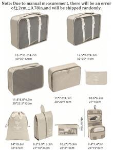 7 pièces Set d'organisateurs de voyage portables, fabriqués en tissu léger et résistant aux plis, incluant des cubes d'emballage pour vêtements, des sacs à chaussures transparents, une pochette pour cosmétiques, un sac de toilette, un sac à linge en maille, un design à compartiments efficace pour les valises et les rangements d'armoire à la maison - Multicolore - Voir 8