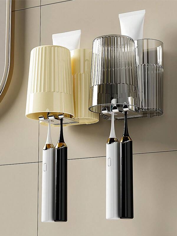 Toothbrush Holder Set, Toothbrush Holder With Mouthwash Cup, No-Drill Wall-Mounted Toothbrush Holder, Creative Bathroom Wall-Mounted Organizer, Bathroom Cup Storage, Wall-Mounted Cup Holder For Couples, Bathroom Organizer For Toothbrush And Toothpaste Storage, Toothbrush Rack, Portable Toothbrush Cup Holder
