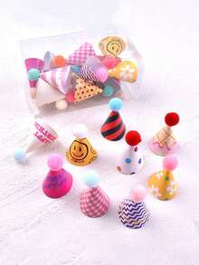 30PCS 随机颜色各种迷你生日帽装饰卡通可爱生日帽情人节礼物随机颜色的礼物情人节装饰帽插件生日快乐国旗插入