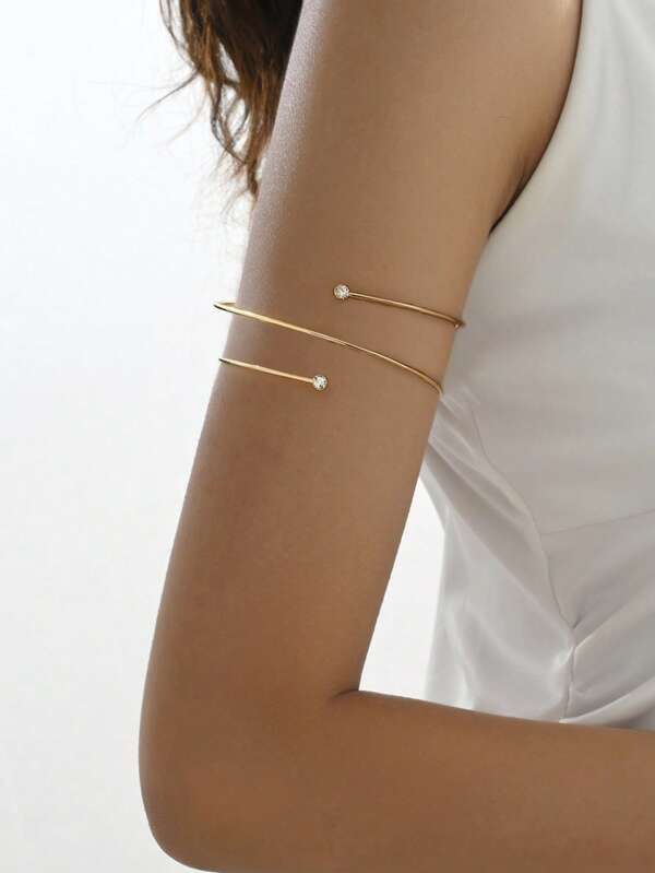 1 قطعة سوار معدني ذو طبقتين بتصميم لولبي على شكل ثعبان مفتوح بتصميم هندسي منحني مسطح على الطرفين، باللون الذهبي، مناسب للأزواج والعطلات والحفلات وكهدية للصديقة