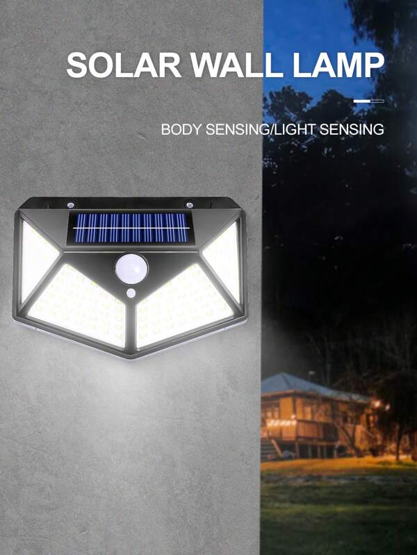 1/2/4pcs, 5000 Lumens, Solar Powered, 3 Mode Button, Outdoor Garden Motion Sensor Solar Wall Light, 100LED Waterproof Solar Lamp