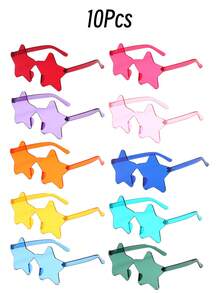 1-10副 - 无框五角星形眼镜，透明糖果色，派对眼镜，适合作为派对礼品，完美适用于泳池派对、海滩派对、夏季派对、生日派对、嘉年华、趣味活动或派对赠品（颜色随机）。