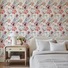 17.32*393.7 Inch /17.32*118.11 Inch Hand-Painted Watercolor Flower Renovation Furniture Covering Sticker White Self-Adhesive Wallpaper PVC Waterproof Floral Removable Home Decoration Pink Peel And Stick Wallpaper
