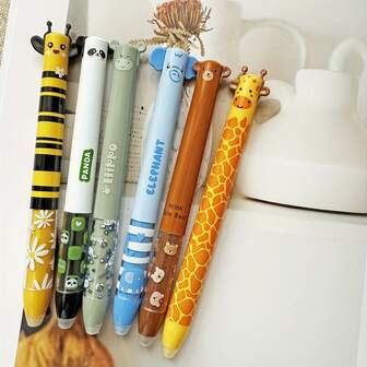 12pcs Animal Zoo Theme Erasable Pens, 0.7mm, Red & Blue Colors, Dual Retractable Ballpoint Pens With Erasers, Smooth Writing For Writing, School & Office Supplies
