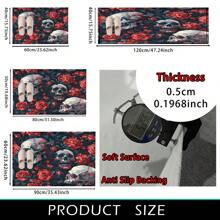 1 pieza Felpudo de entrada/baño/cocina/lavandería con estampado de esqueleto de Halloween y flores, de base de TPR y apariencia de lana sintética, para decorar el ambiente festivo, el hogar, fiestas, bodas y comedores