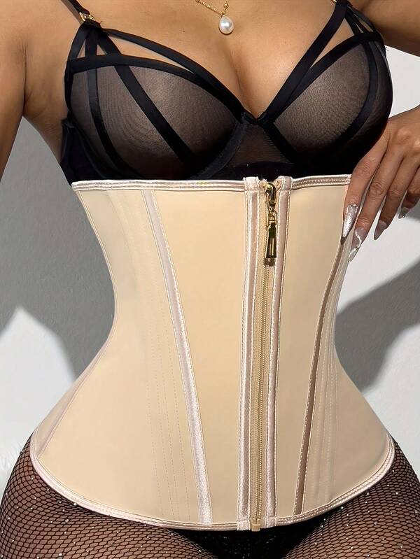 1 peça modelador de cintura feminino com zíper e fivela, modelador de corpo com cinto de látex