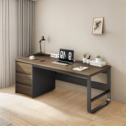 Vabches Escritorio de Oficina Minimalista, Espacioso Escritorio para Computadora con 3 Cajones, Escritorio Minimalista con Patas de Mesa Reforzadas, Ideal para Estudio,Juegos y Trabajo