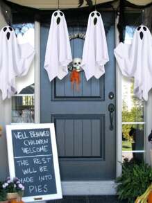 1pc 20in Halloween Ghost Decorations With Light String, Battery Powered Halloween Decorations, Horror Ghost Decorations, Suitable For Home, Outdoor Garden Yard Hanging Decorations, Halloween Party Decorations