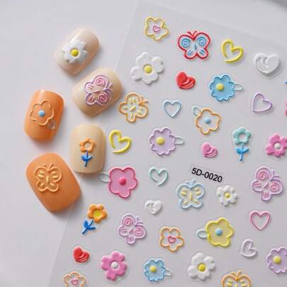 1 miếng dán móng tay hình hoa nổi 5D, decal móng tay hình hoa Macaron tự dính bằng nhựa bóng, trang trí móng tay cho nữ, thiết kế móng tay, quà tặng tự làm móng cho bạn gái, dụng cụ làm móng, miếng dán móng tay