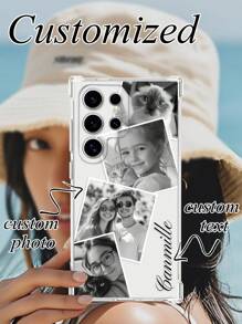 1 pièce Étui personnalisé DIY 4 photos texte, coque de téléphone antichoc pour Samsung S25/S25Plus/S25Ultra/S25Edge/A56/A17/A07 et autres modèles Samsung, meilleur cadeau pour les couples, les amis, les parents, le petit ami, la petite amie, idéal pour transporter à l'extérieur et offrir à des amis