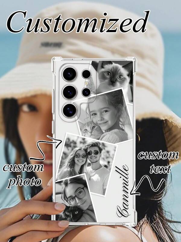 1pc Customized 4-Photo DIY Phone Case With Text, Compatible With Samsung S25/S25 Plus/S25 Ultra/S25 Edge Models, Best Gift For Couples, Friends, Parents, Boyfriend, Girlfriend, Ideal For Carrying Out
