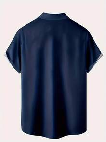 Plus Size Men's Vertical Striped Short Sleeve Single-Breasted Casual Shirt - Blue - View 2