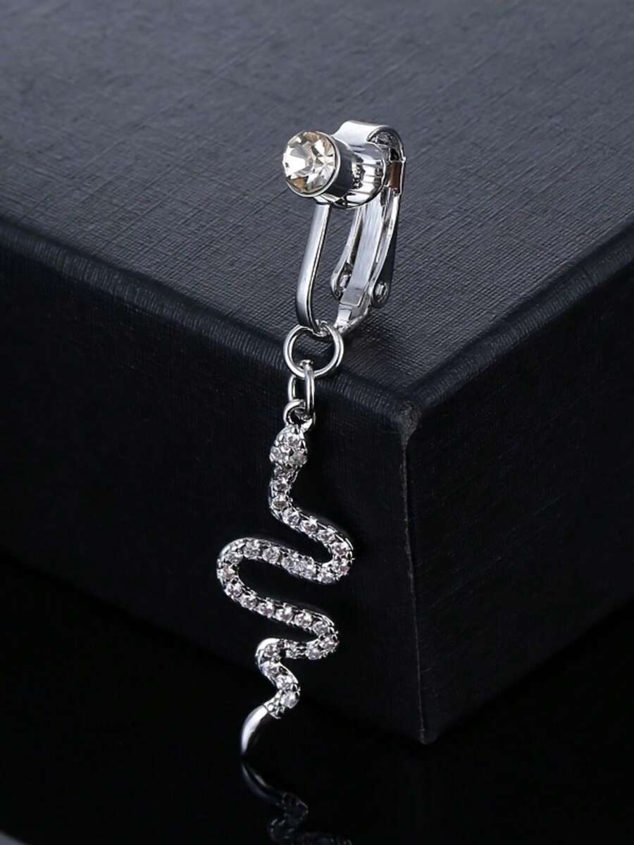 1 件性感优雅的蛇头肚脐夹，镶嵌合成锆石，无需穿孔，适合女性佩戴，适合夏季及所有季节，是馈赠佳品 - 彩色 - 查看 1