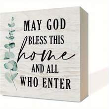 1 Stück Christlicher Holz Inspirationsbox Schild, PVC Religiöse Tischdekoration, Gott segne dieses Heim und alle, die es betreten, rustikaler Eingangsbereich spirituelle Kunstdekoration