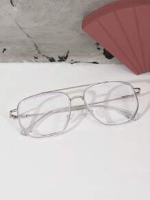 1pc Stylish Men TR Frame Korean Version Personalized Double Bridge Retro Computer Glasses, Clear Glasses Accessories
