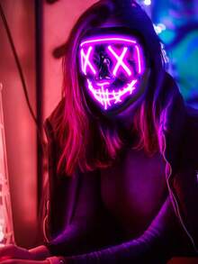 恐怖LED万圣节面具，圣诞节发光角色扮演面具，发光派对化妆舞会面具，派对氛围装饰，派对恶作剧道具，魔术道具，LED派对面具服装，3种灯光模式，万圣节面具 - 彩色 - 查看 9