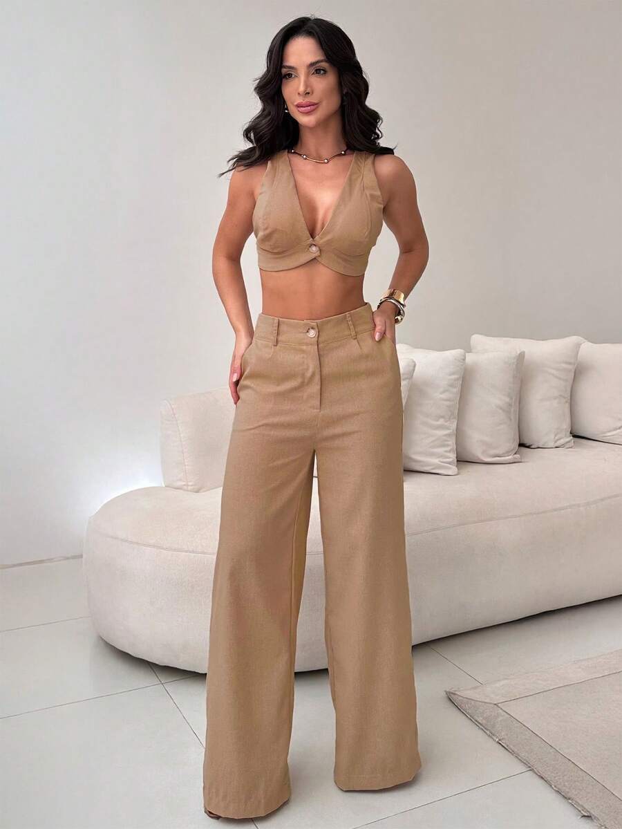 Women Two-Piece Outfits - 摩卡棕 - 查看 1