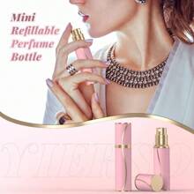 Atomizador de perfume de viaje de 10ml con base de, recargable, mini botellas de colonias y fragancias portátiles, dispensador con atomizador de bolsillo para regalo de viaje en avión, color rosa de 0.34oz