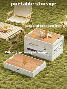 Caixa de armazenamento para acampamento ao ar livre com tampa de madeira, caixa dobrável com abertura lateral, multiuso para porta-malas de carro, exposição em barracas, suprimentos de jardinagem, acessórios para piscina - Multicolorido - Ver 7