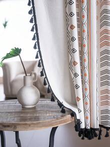 Bubaba 1 pieza Cortina de lienzo con estampado retro floral multicolor con flecos, disponible en una variedad de tamaños, adecuada para dormitorio, sala de estar, cortina transparente o semi-transparente, divisor de habitaciones, cortina corta para ventana de cocina