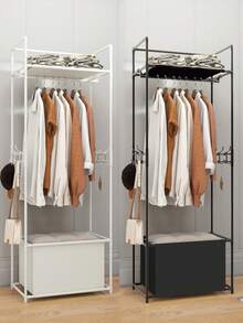 Perchero con ruedas multiusos, de pie con cesta de almacenamiento de tela, portátil, diseño resistente y elegante, fácil de ensamblar, adecuado para sala de estar, dormitorio, entrada, oficina, hogar, regalos de vacaciones, regalos de Navidad, regalos - Multicolor - Ver 1