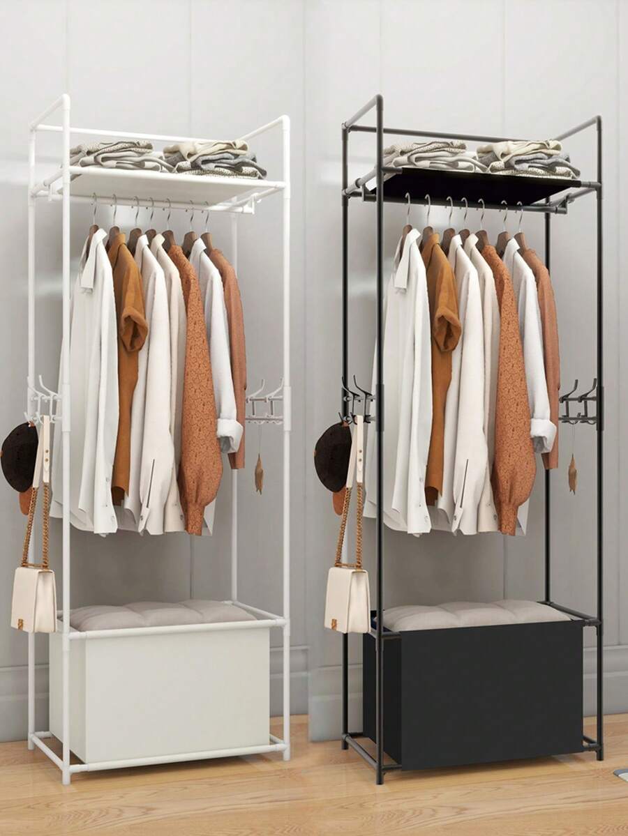 Perchero con ruedas multiusos, de pie con cesta de almacenamiento de tela, portátil, diseño resistente y elegante, fácil de ensamblar, adecuado para sala de estar, dormitorio, entrada, oficina, hogar, regalos de vacaciones, regalos de Navidad, regalos - Multicolor - Ver 1