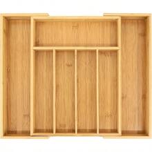 New Bamboo Cutlery Organiser Expandable Cutlery Tray For Drawer And Utensil Holder MultiFunction Drawer Storage 57 Compartments - Natural - View 1