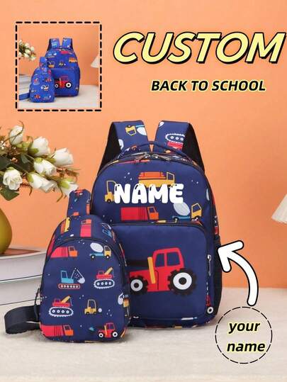 Mochilas y bolsas de pecho mini personalizables para niños, bolsas escolares con nombres personalizados o mensajes festivos. Nuevo combo de 2 piezas para la temporada de regreso a clases, 2 piezas de mochila y bolsa de cintura casual versátil Kawaii de material de nailon con cierre de cremallera para niños y niñas, adecuado para ir a la escuela, deportes al aire libre, viajes, monedero, elegante otoño, personalizado para niños