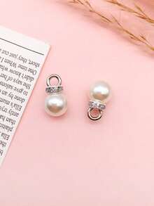 50 件 ABS 珍珠装饰吊坠，适用于礼品袋，人造珍珠 DIY 项链配件 - 米白+銀頭 - 查看 4